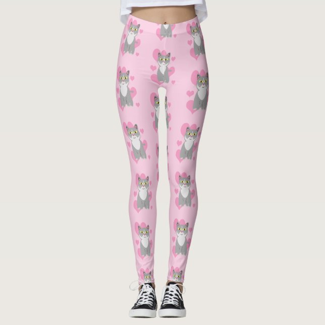 Leggings Arte Personalizado Gato Gris totalmente lindo (Anverso)