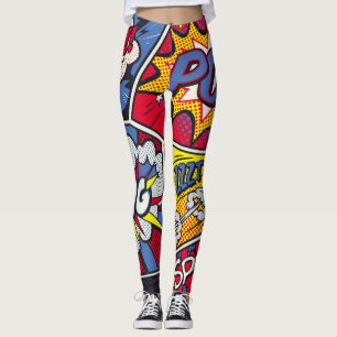 Leggings Arte pop retro, patrón de gritos de historietas.