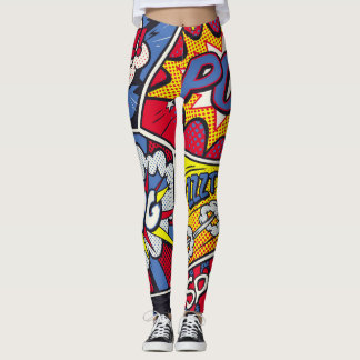 Leggings Arte pop retro, patrón de gritos de historietas.