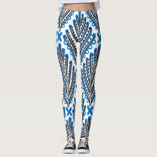 Leggings Arte Popular Escandinavo: Diseño Retro Floral (Anverso)