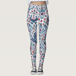 Leggings Arte popular floral colorido patrón de aves