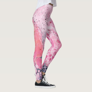 Leggings Arte Resumen con pintura acrílica   Negro rosa