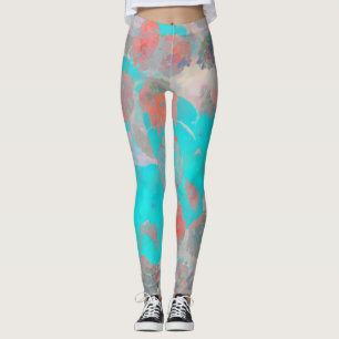 Leggings Arte rojo azul de estampado floral/floral romántic