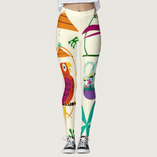 Leggings Arte Tiki de Aves Vintage Retro Luau Tropical Pers