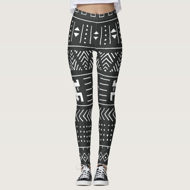 Leggings Arte tribal africano: blanco y negro geométrico (Anverso)