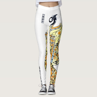 Leggings Arte Ukiyo-e Japonés Vintage de Geisha Floral Nara