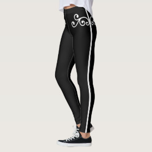 Leggings Arte vectorial de Swirl floral blanca sobre pierna