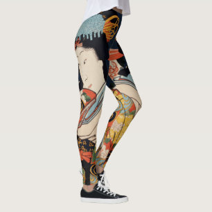 Leggings Arte ventilado japonés de moda Geisha Colorido as