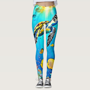 Leggings Arte vibrante de arrecife de tortuga marina