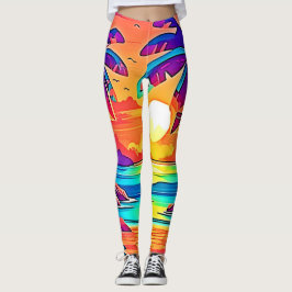 Leggings Arte vibrante de puesta de sol tropical