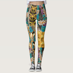 Leggings Arte vibrante maximalista de mariposa en azul verd