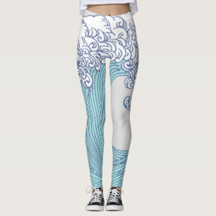 Leggings Arte vintage japonés Ukiyo-e Ola de surf Costa Azu