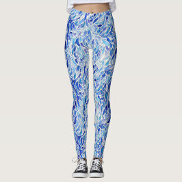 Leggings Artes Frías Azules Olas Abstractas Plumas Acuarela