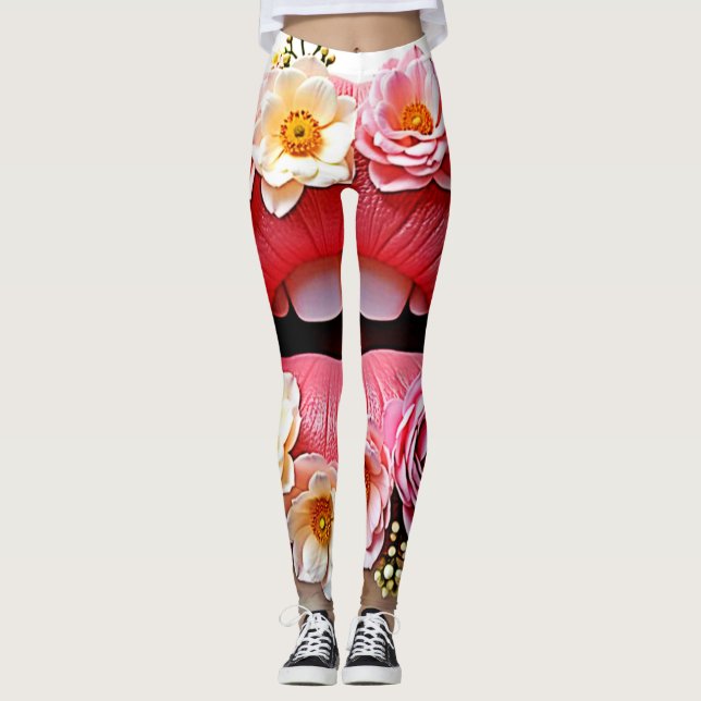 Leggings Artesanía de Labios Florales (Anverso)