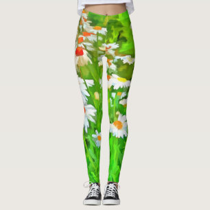 Leggings Artistic Bright and Colorful Pop Art Daisies v1 z.