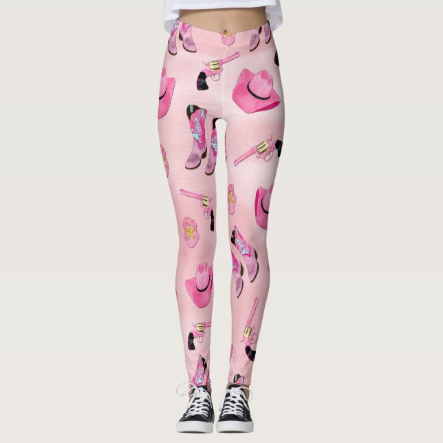 Leggings Artsy Cute Girone Pink Verde azulado Cowgirl Water (Anverso)
