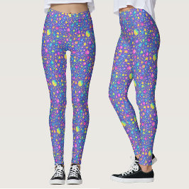 Leggings Artsy Morado Patrón de Estrellas Acuarela Colorido