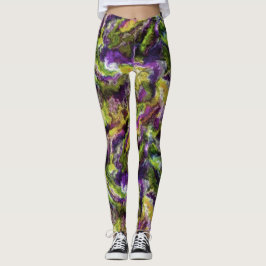 Leggings Arty Purple Pink Lime Green Black Paint Swirl