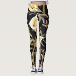 Leggings Arum Lily Artistic Floral Design On Black
