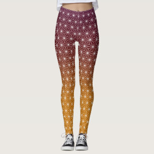 Leggings Asanoha Tradicional japonés Imprimir Borgoña y Oro