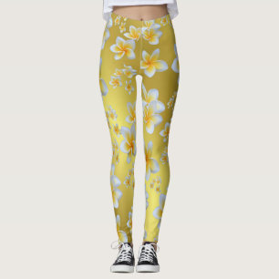 Leggings asiático, amarillo, blanco, floral, brillante, dor