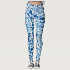 Leggings Asombroso estilo asiático floral azul y blanco
