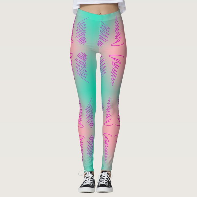 Leggings Asombroso Resumen Art Turquesa Leyendas de impresi (Anverso)