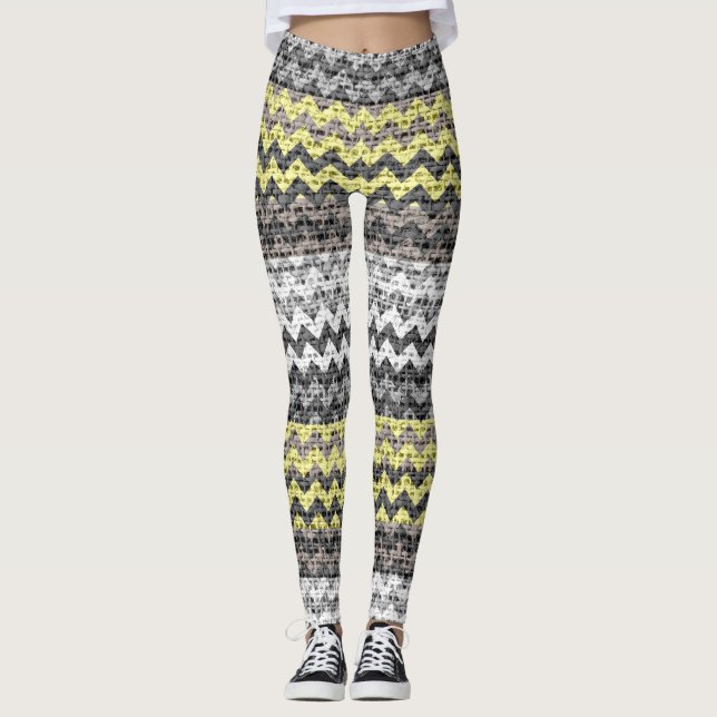 Leggings Aspecto de Burlap Patrón de Chevena blanco amarill (Anverso)