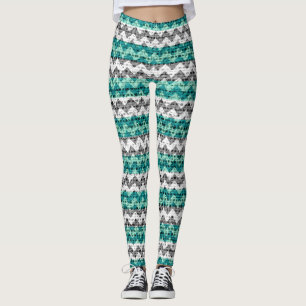Leggings Aspecto de Burlap Patrón de Chevín Blanco Gris Tur