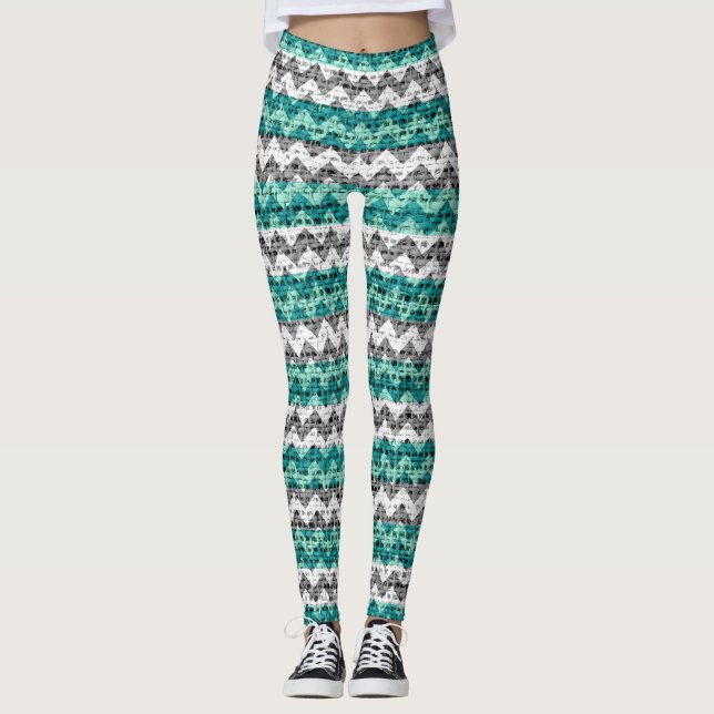 Leggings Aspecto de Burlap Patrón de Chevín Blanco Gris Tur (Anverso)
