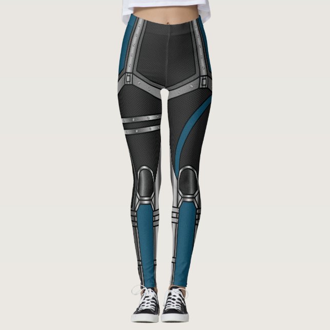 Leggings Aspecto De La Armadura Del Ciborg Azul Y Negro (Anverso)