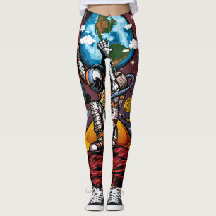 Leggings Atlas Astronauta Sosteniendo la Tierra Galaxia Mar
