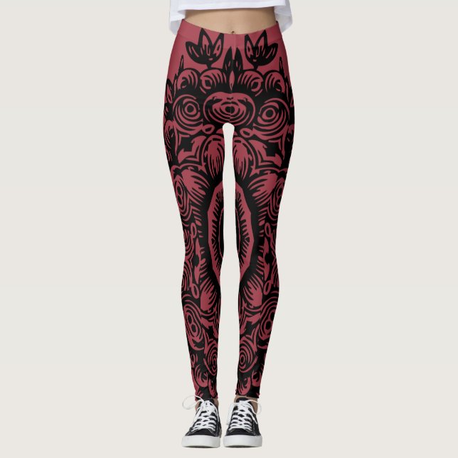 Leggings Atlético de patrón de damasco negro (Anverso)