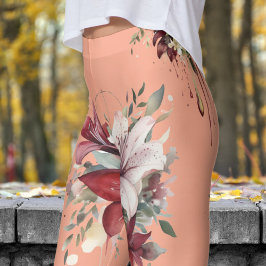 Leggings Atractivo Patrón de Bouquets de Flores Rosa
