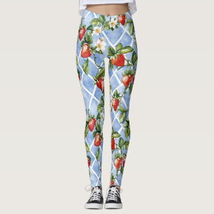 Leggings Atractivo patrón de fresa y hoja - Vintage (2)