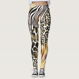 Leggings Audaces Mezclas de Animales Imprimen Acentos De Or