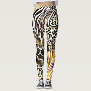 Leggings Audaces Mezclas de Animales Imprimen Acentos De Or