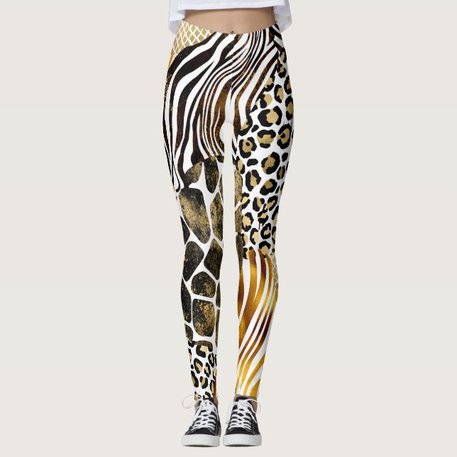 Leggings Audaces Mezclas de Animales Imprimen Acentos De Or (Anverso)