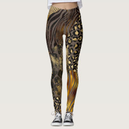 Leggings Audaces Mezclas de Animales Imprimen Acentos De Or