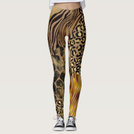 Leggings Audaces Mezclas de Animales Imprimen Acentos De Or