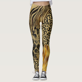 Leggings Audaces Mezclas de Animales Imprimen Acentos De Or