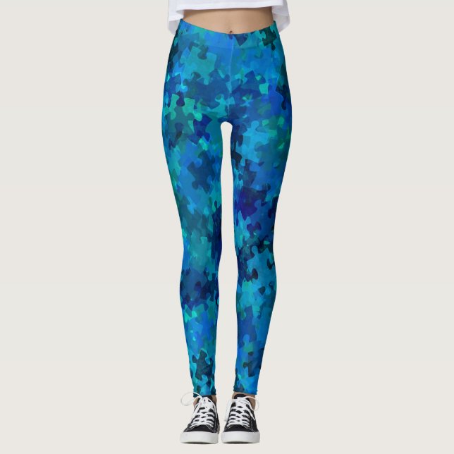 Leggings Autism Awareness Blue Puzzle Collage (Anverso)