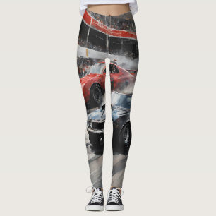 Leggings Automóviles de Músculo Rojo y Negro