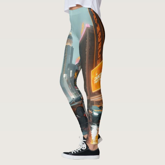 Leggings Autos de la ciudad de Cyberpunk Skyscrapper (Izquierda)