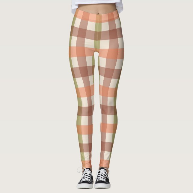 Leggings Autumn Plaid Pattern in Orange Green and Brown (Anverso)