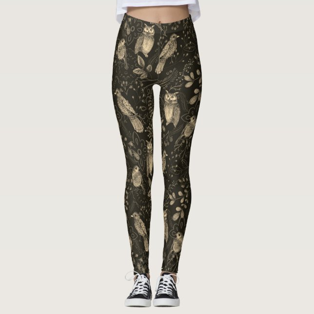 Leggings Ave de la naturaleza búho en piernas marrones (Anverso)