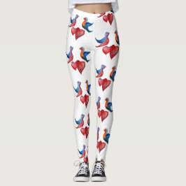 Leggings Aves amorosas, pájaros acuarelas Personalizados Le