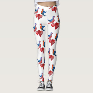 Leggings Aves amorosas, pájaros acuarelas Personalizados Le