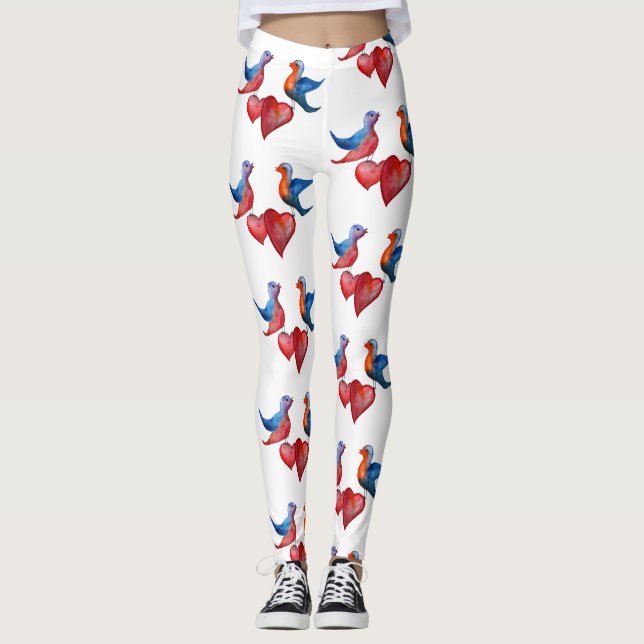 Leggings Aves amorosas, pájaros acuarelas Personalizados Le (Anverso)