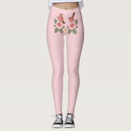 Leggings Aves amorosas rosas y Rosas floridos